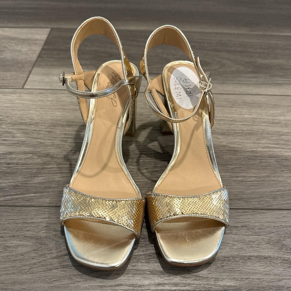 Jewel Badgley Mischka Gold 3.5” Heeled Sandals
